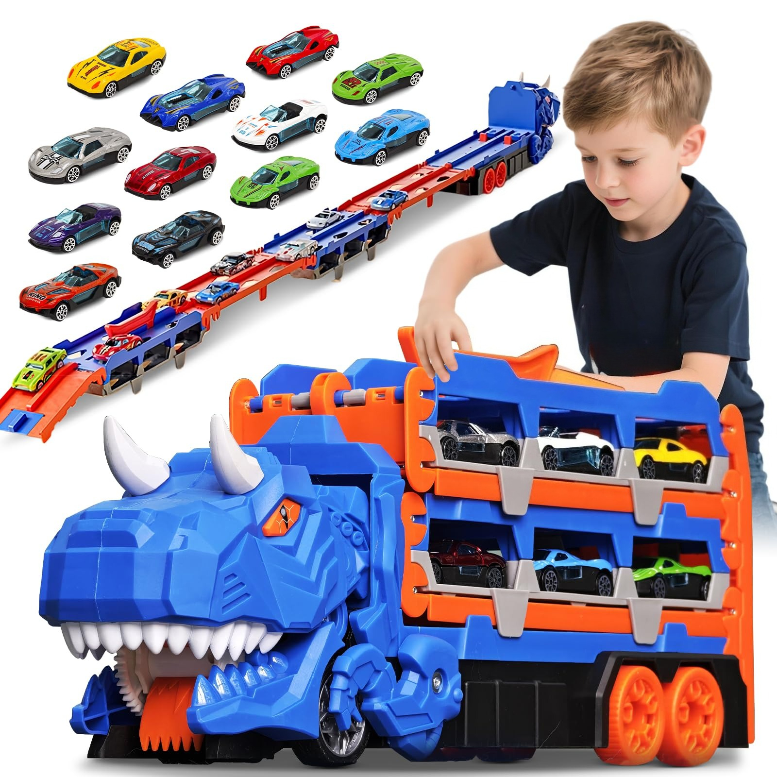 Dinosaur Figurine Set - Dinosaur Transport Truck Toy Race Track