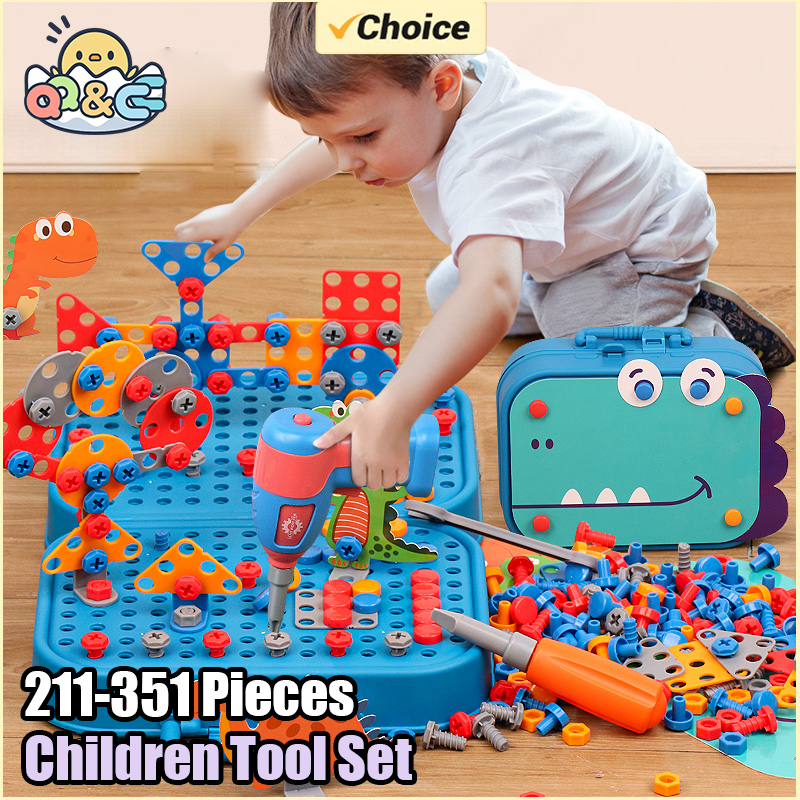 Dinosaur Figurine Set - 211-351Pieces Children Tool Set Electric Drill