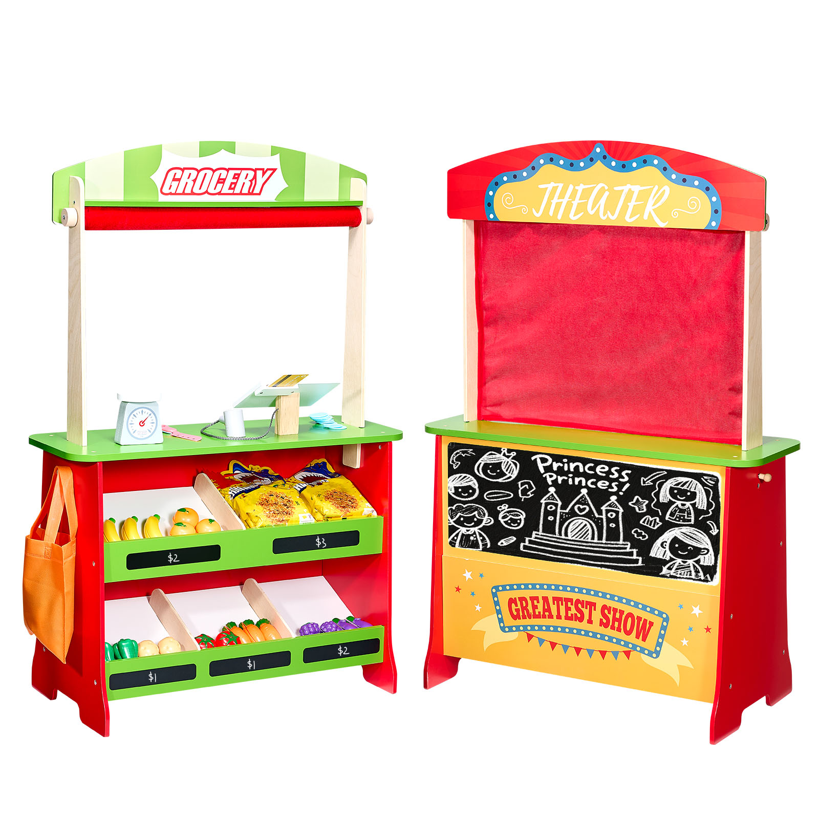 Kids Toys In Store - SucceBuy 2-in-1 Kids Wooden Puppet Theater