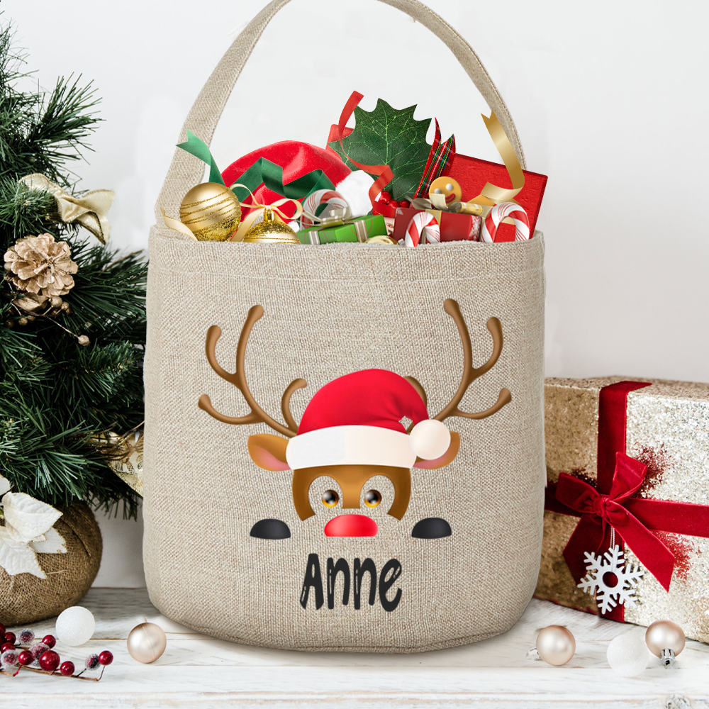 Kids Toys Names - Personalised Christmas Reindeer Gift Bag Stocking