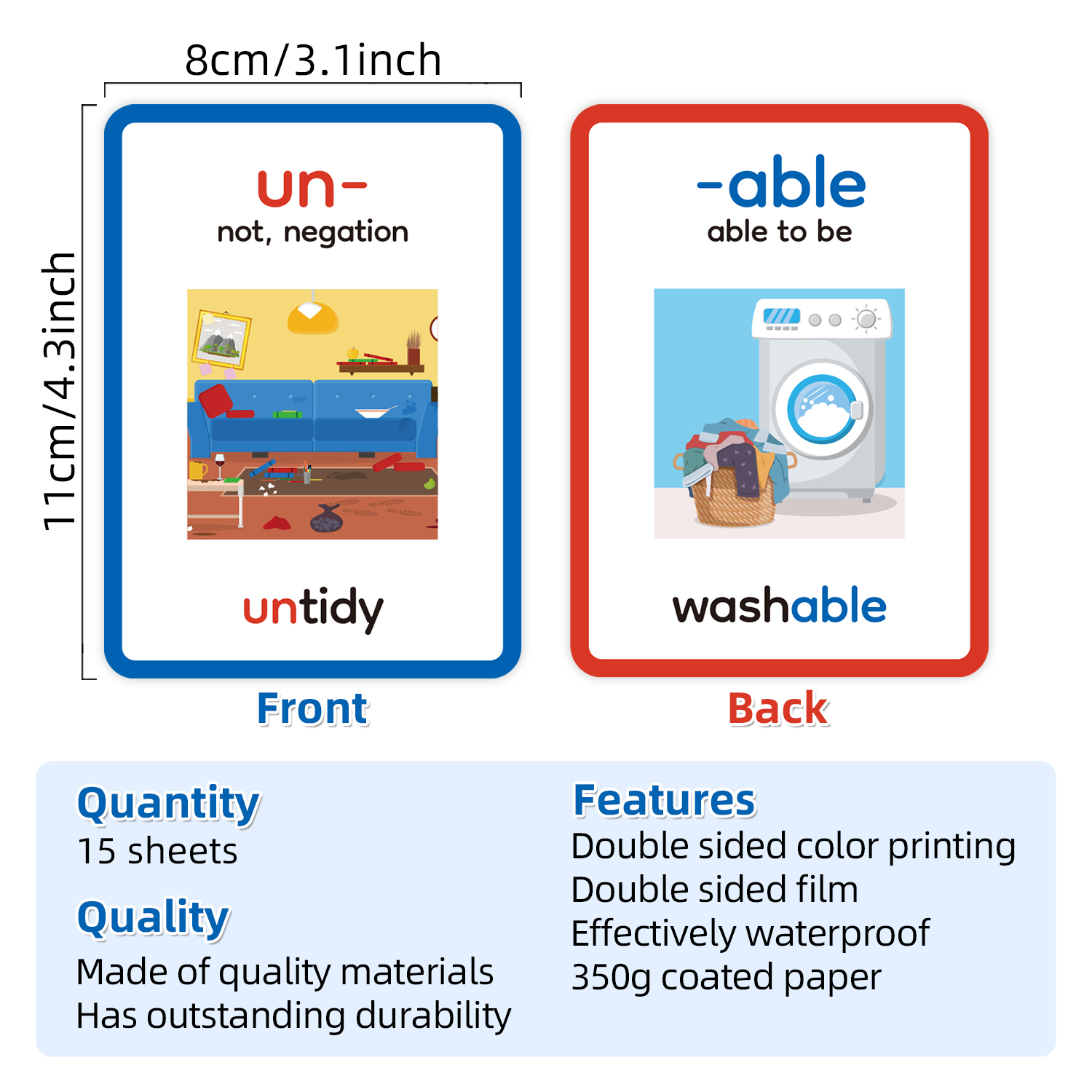 15pcs Double-Sided Prefixes an - Educational Flash Card บทวิจารณ์และราคา