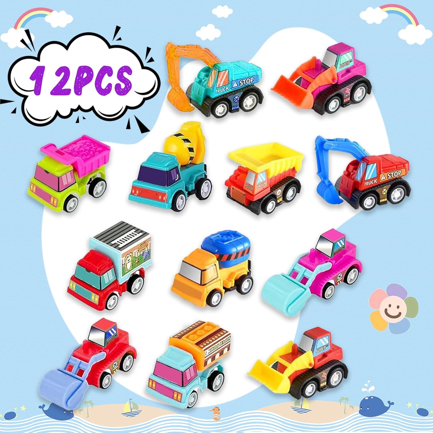 12pcs Pull Back Cars Truck Veh - Kids Toys Cars บทวิจารณ์และราคา