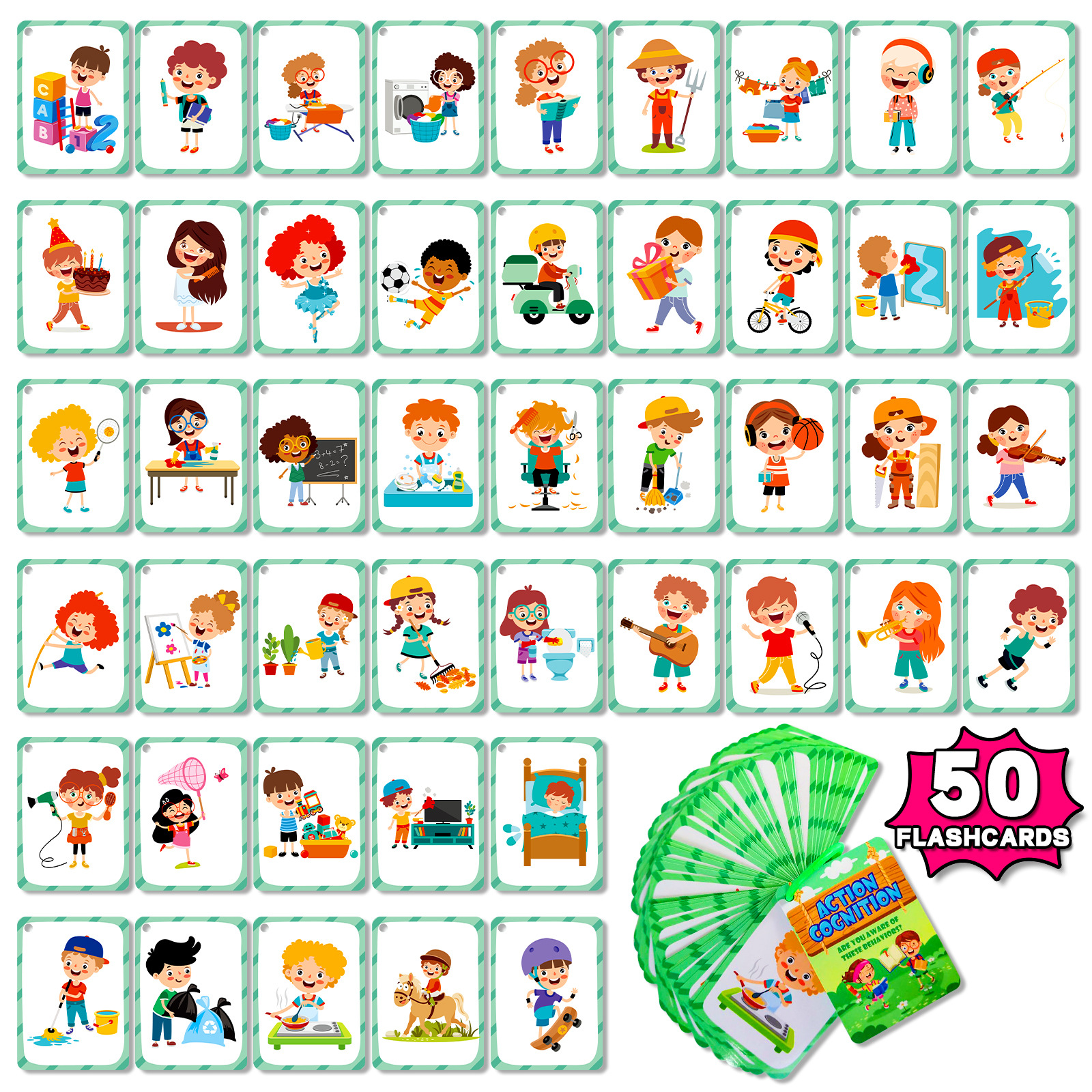 50Pcs/Set Cognition Learning C - Educational Flash Card บทวิจารณ์และราคา