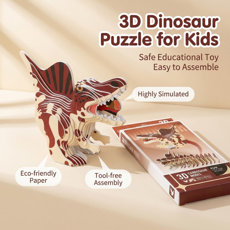 4PCS 3D Dinosaur Puzzle Set -  - Dinosaur Figurine Set บทวิจารณ์และราคา